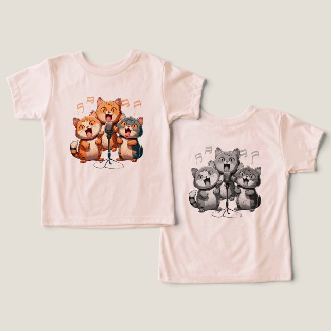 Lycklig katter som sjunger t shirt (Design fram och bak)