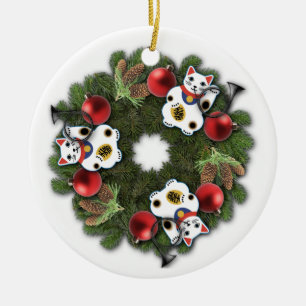 Lycklig kattkranprydnad julgransprydnad keramik