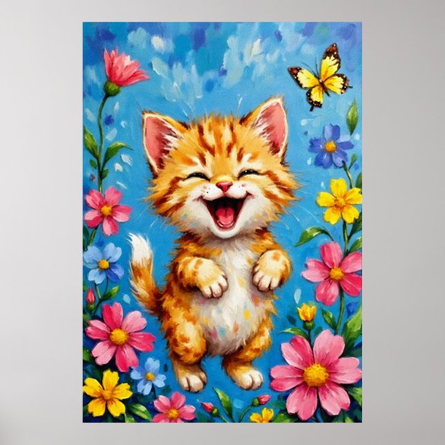 Lycklig Kattunge Garden Poster (Framsidan)