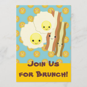 lycklig kawaii ägg bacon brunch-frukost inbjudningar