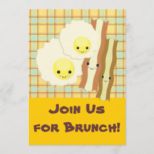 lycklig kawaii ägg bacon brunch-frukost inbjudningar