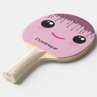 Lycklig Kawaii Ansikte Faux Glitter Anpassade Namn Pingisracket