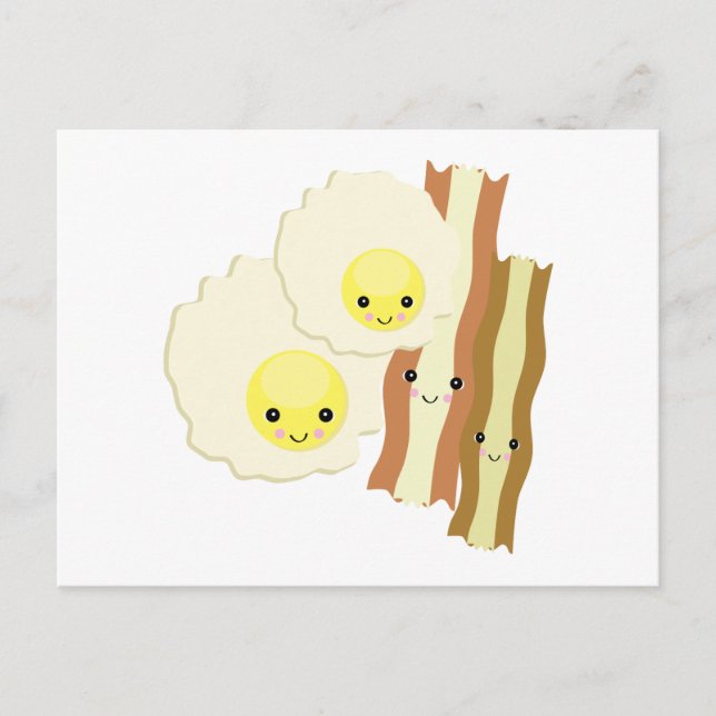 lycklig kawaii frukost vykort (Framsida)