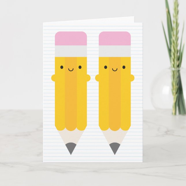 Lycklig Kawaii Pencil Kort (Framsida)