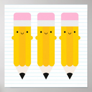 Lycklig Kawaii Pencil Poster