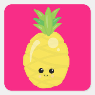 Lycklig Kawaii Pineapple Fyrkantigt Klistermärke