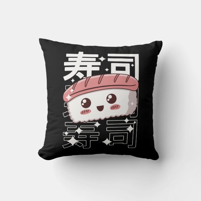 Lycklig Kawaii Sushi Japanska livsmedelsgift Älska Kudde (Framsida)