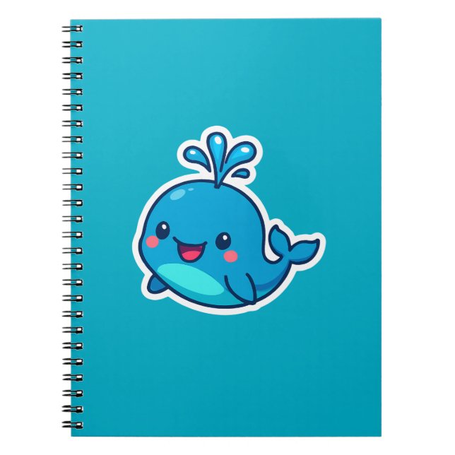 Lycklig Kawaii Whale Sticker - Cute Ocean Friend Anteckningsbok (Framsidan)
