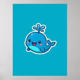 Lycklig Kawaii Whale Sticker - Cute Ocean Friend Poster
