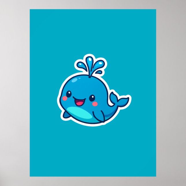 Lycklig Kawaii Whale Sticker - Cute Ocean Friend Poster (Framsidan)