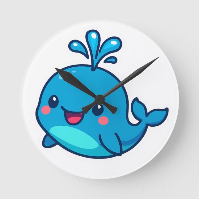 Lycklig Kawaii Whale Sticker - Cute Ocean Friend Rund Klocka (Framsida)