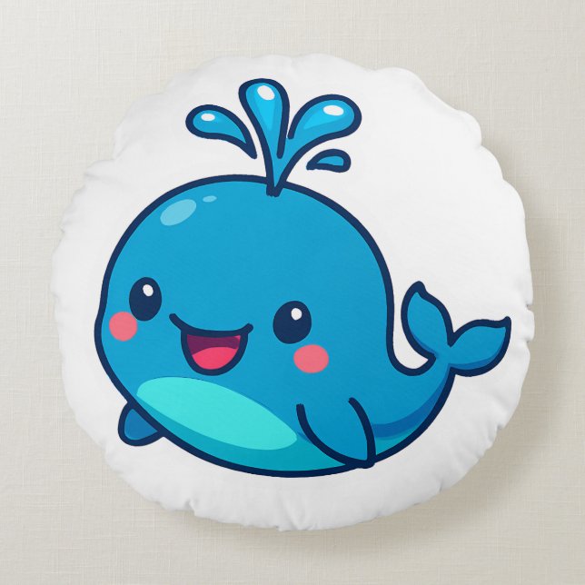 Lycklig Kawaii Whale Sticker - Cute Ocean Friend Rund Kudde (Framsidan)