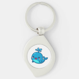 Lycklig Kawaii Whale Sticker - Cute Ocean Friend Swirl Silverfärgad Nyckelring