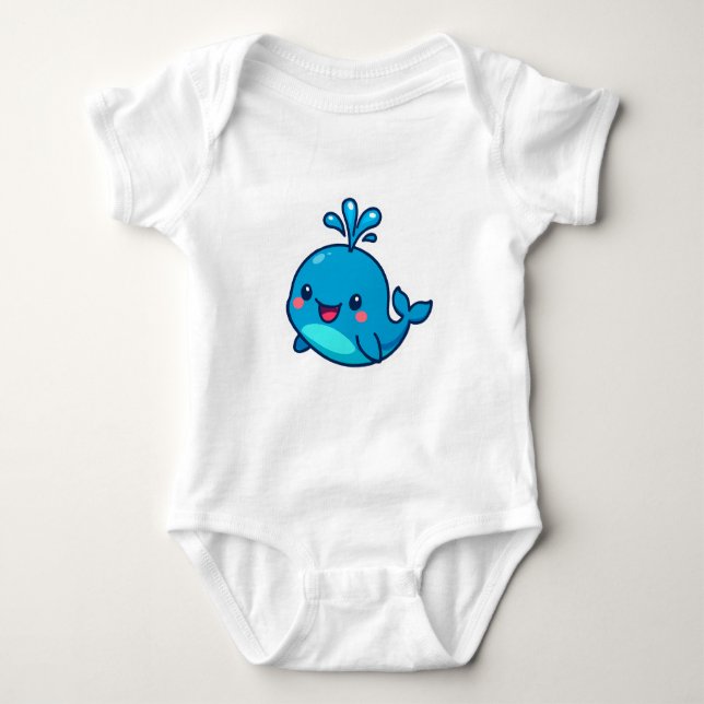 Lycklig Kawaii Whale Sticker - Cute Ocean Friend T Shirt (Framsida)