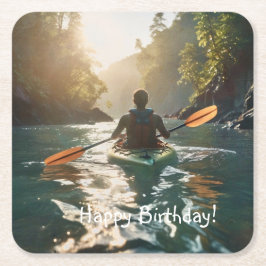 Lycklig Kayaking Underlägg Papper Kvadrat