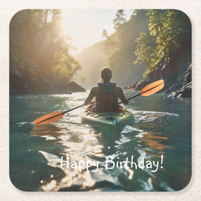 Lycklig Kayaking Underlägg Papper Kvadrat (Framsidan)