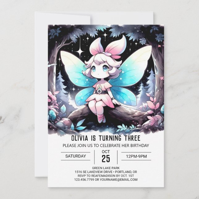Lycklig Kids Fairy Birthday Inbjudningar (Framsida)