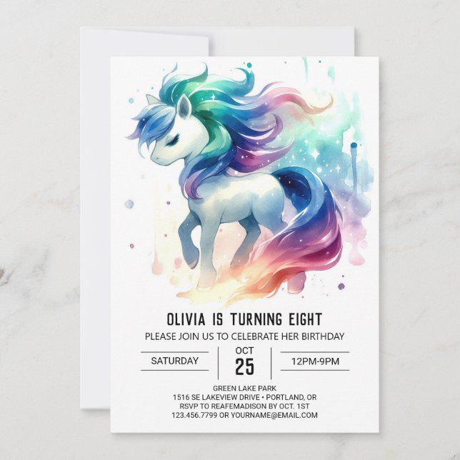 Lycklig Kids Horse Birthday Inbjudningar (Framsida)