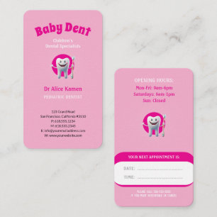 Lycklig Kids och Tandars Rosa Pediatriska dentis Visitkort