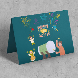 Lycklig Kids Play Fireworks Celebrate Eid Mubarak Kort
