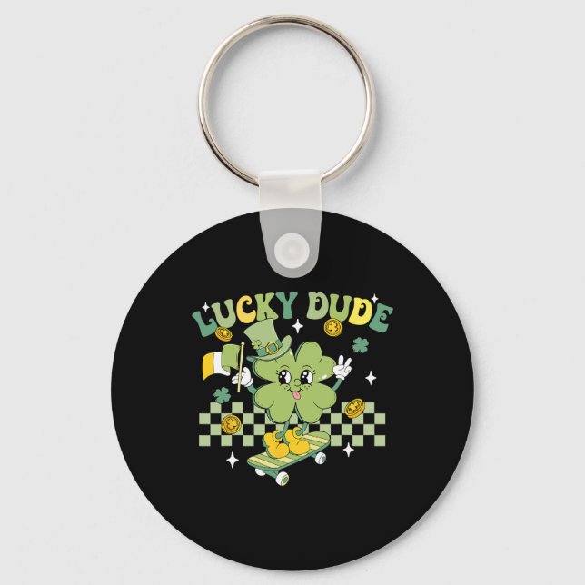 Lycklig kille rolig St Patricks dag kid skateboard Nyckelring (Framsida)
