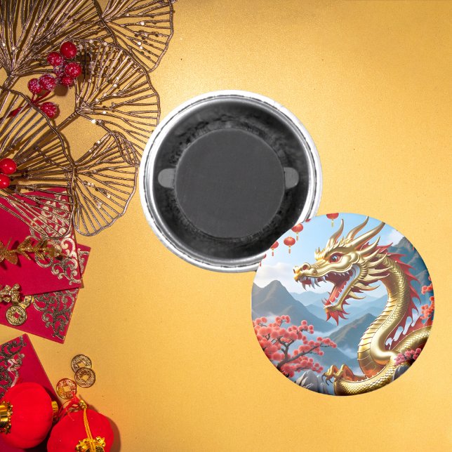 Lycklig Kinesisk New 2024 Golden Dragon Blommigt Magnet (Skapare uppladdad)
