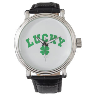 Lycklig Klöver Saint Patricks Day Tryck på Båda Si Armbandsur