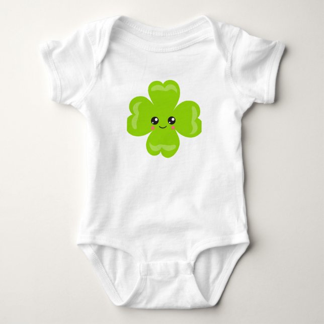 Lycklig Klöver Shamrock Irländsk Grön Söt T Shirt (Framsida)