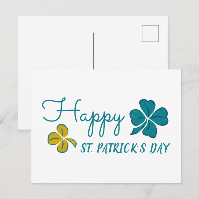 Lycklig Klöver Shamrock Ritning St. Patrick's Day Helg Vykort (Fram/baksida)