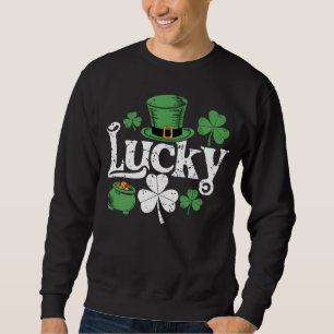 Lycklig Klöver St Patricks Dag Shamrock Vintage Lång Ärmad Tröja