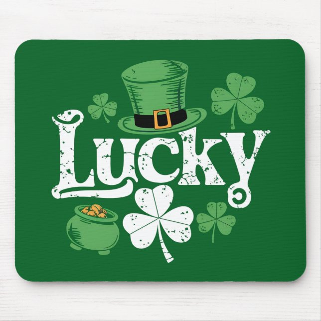 Lycklig Klöver St Patricks Dag Shamrock Vintage Musmatta (Framsidan)