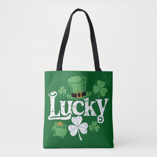 Lycklig Klöver St Patricks Dag Shamrock Vintage Tygkasse (Framsida)