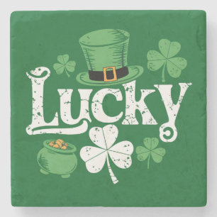 Lycklig Klöver St Patrick's Day Shamrock Vintage Stenunderlägg
