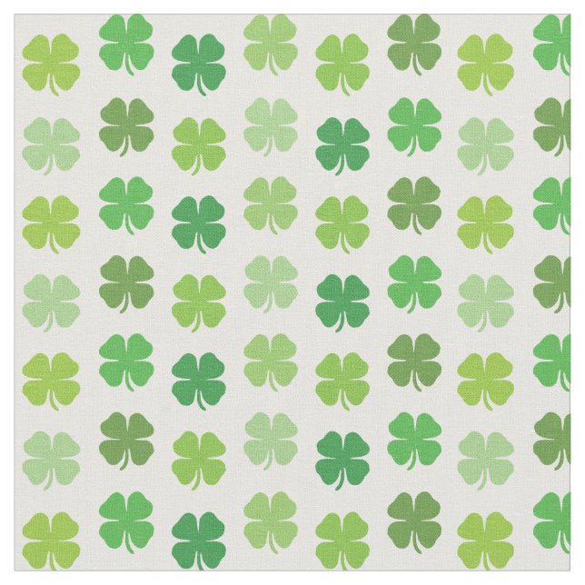 Lycklig Klöver Tyg Vit Med Gröna Shamrocks (Närbild)