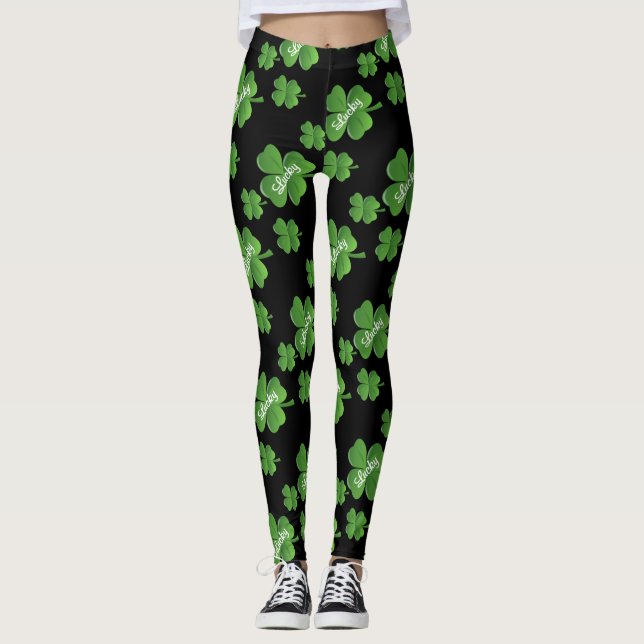 Lycklig klöverklöverSts Patrick damasker för dag Leggings (Framsida)