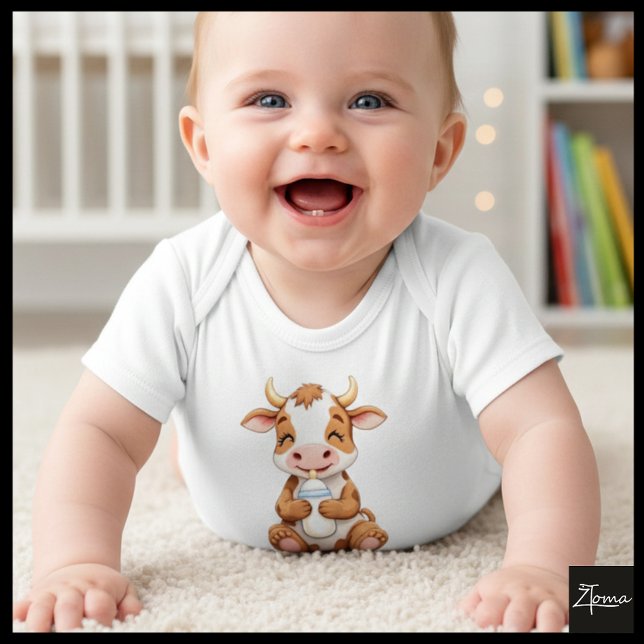 Lycklig ko med baby flaska t shirt (Skapare uppladdad)