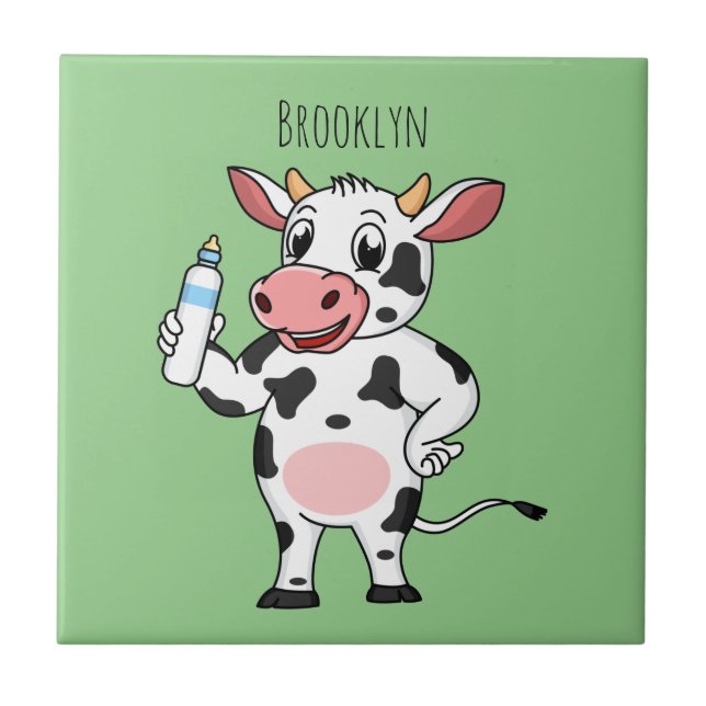 Lycklig ko med baby flaska tecknad kakelplatta (Framsidan)