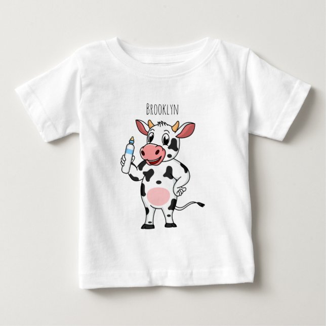 Lycklig ko med baby flaska tecknad t shirt (Framsida)
