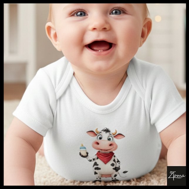 Lycklig ko med baby flaska tecknad t shirt (Skapare uppladdad)