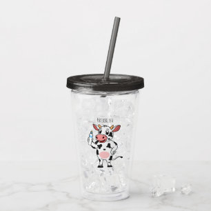 Lycklig ko med baby flaska tecknad take away mugg