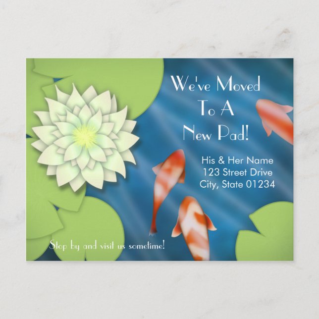 Lycklig Koi Flytta Announcement Meddelande Vykort (Framsida)