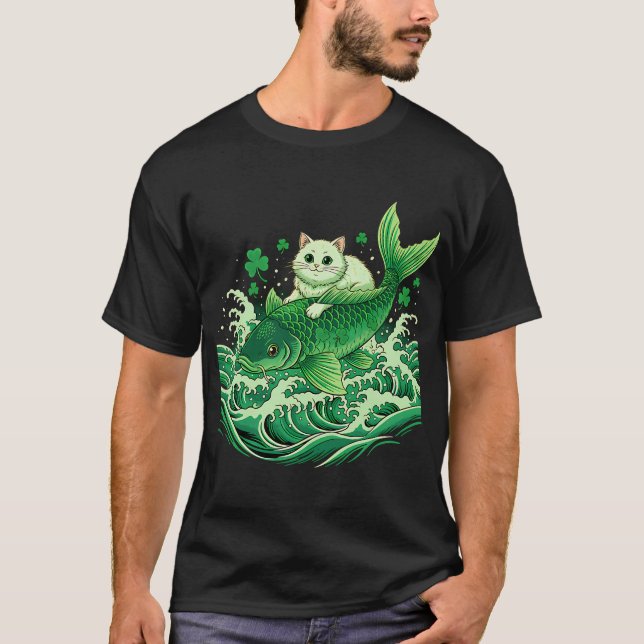 Lycklig Koi Katt Japan T Shirt (Framsida)