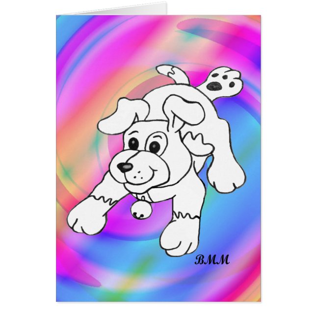 Lycklig kolpenna Hund Lineart Teckning Hälsningskort (Framsidan)