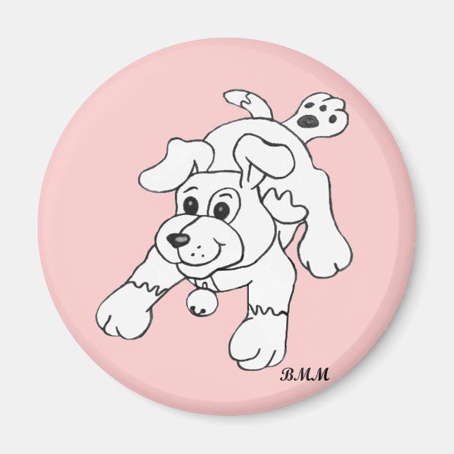 Lycklig kolpenna Hund Lineart Teckning Magnet (Framsidan)