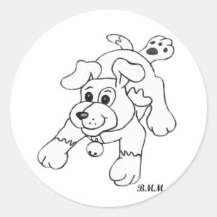 Lycklig kolpenna Hund Lineart Teckning Runt Klistermärke