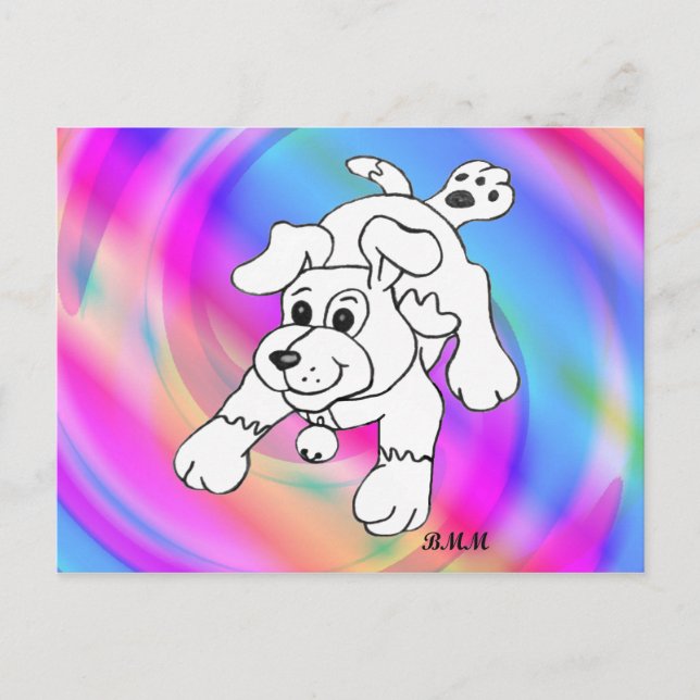 Lycklig kolpenna Hund Lineart Teckning Vykort (Framsida)