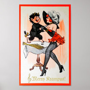 Lycklig Krampus och Temptress Vintage jul Mini Poster