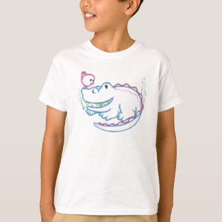 Lycklig krokodil och fågel tee shirt