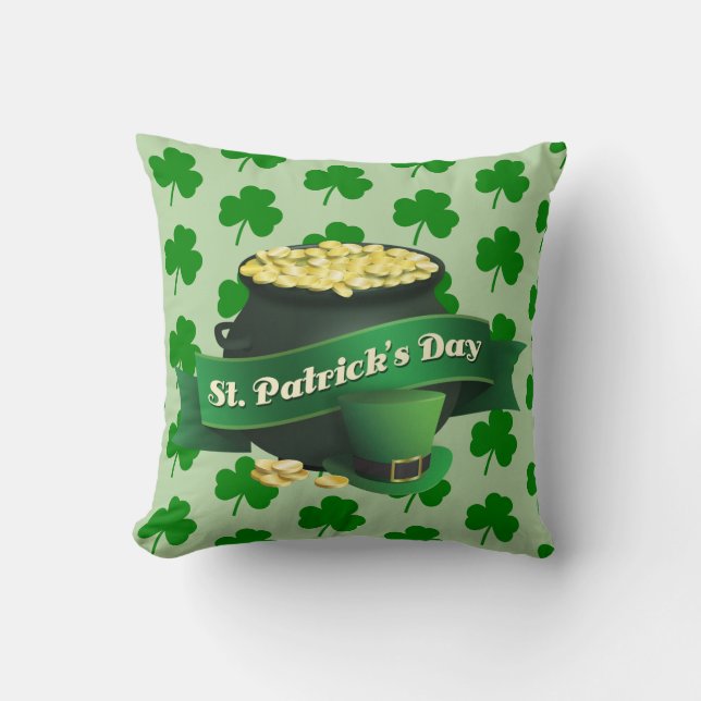 Lycklig kruka för st patrick's day av guld kudde (Framsida)