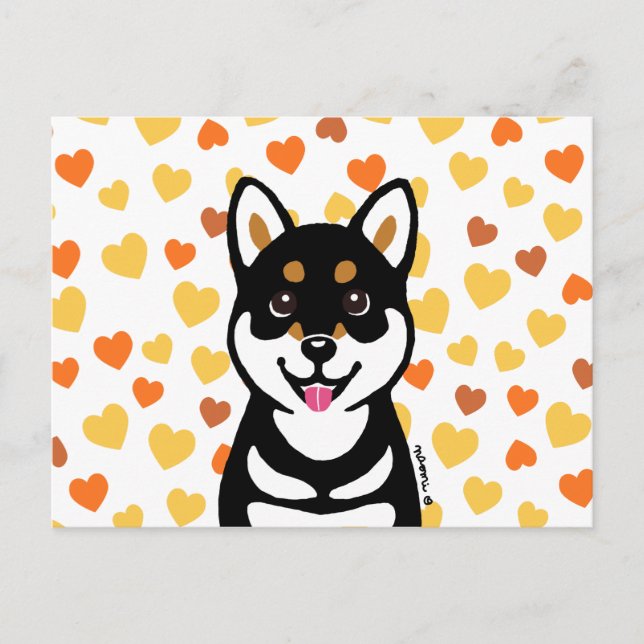 Lycklig Kuro Shiba Postcard Hearts Vykort (Framsida)